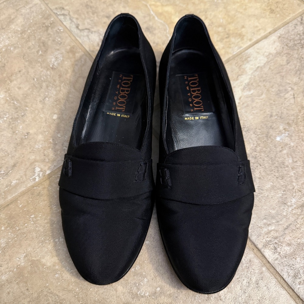To Boot New York Loafers Men 9 Black Satin Penny Italian Formal Dress Shoes